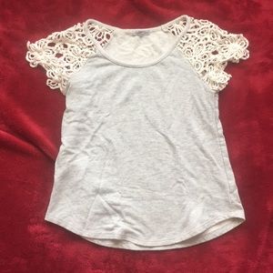 Grey Lace-Sleeve Tee